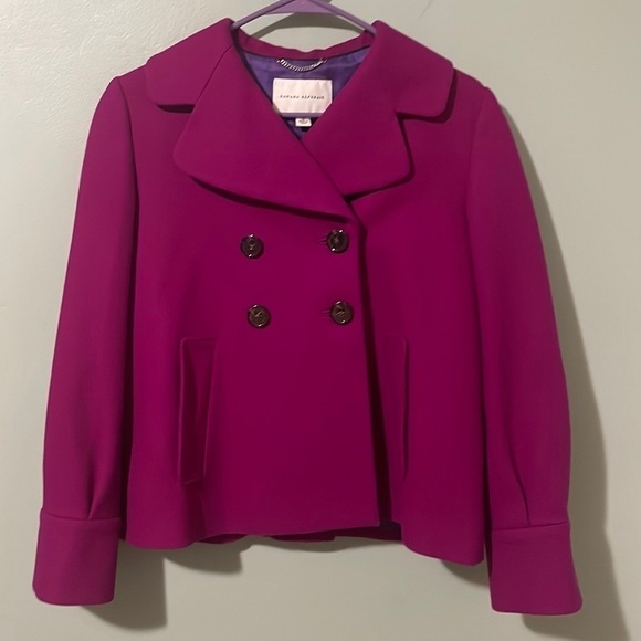 Banana Republic Wool Blend Pea Coat Fuchsia Size S Petite - Picture 1 of 10